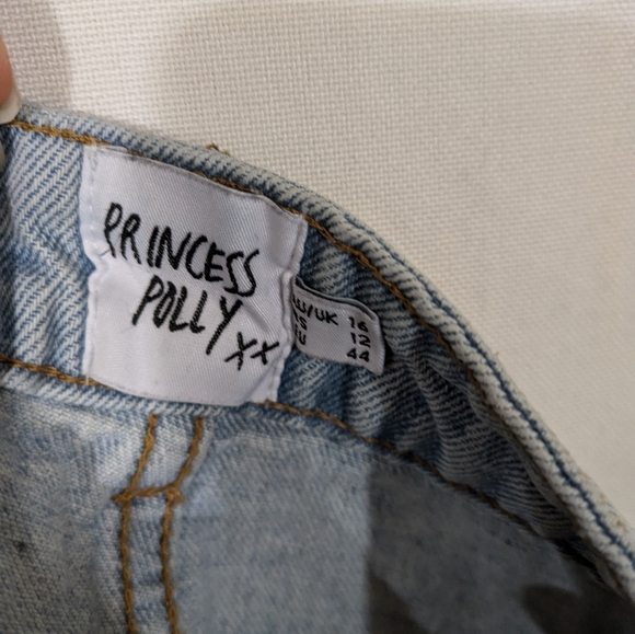 Princess Polly Light Wash High Waisted Jean Denim Shorts With Front Slits Sz 12 - Picture 7 of 11